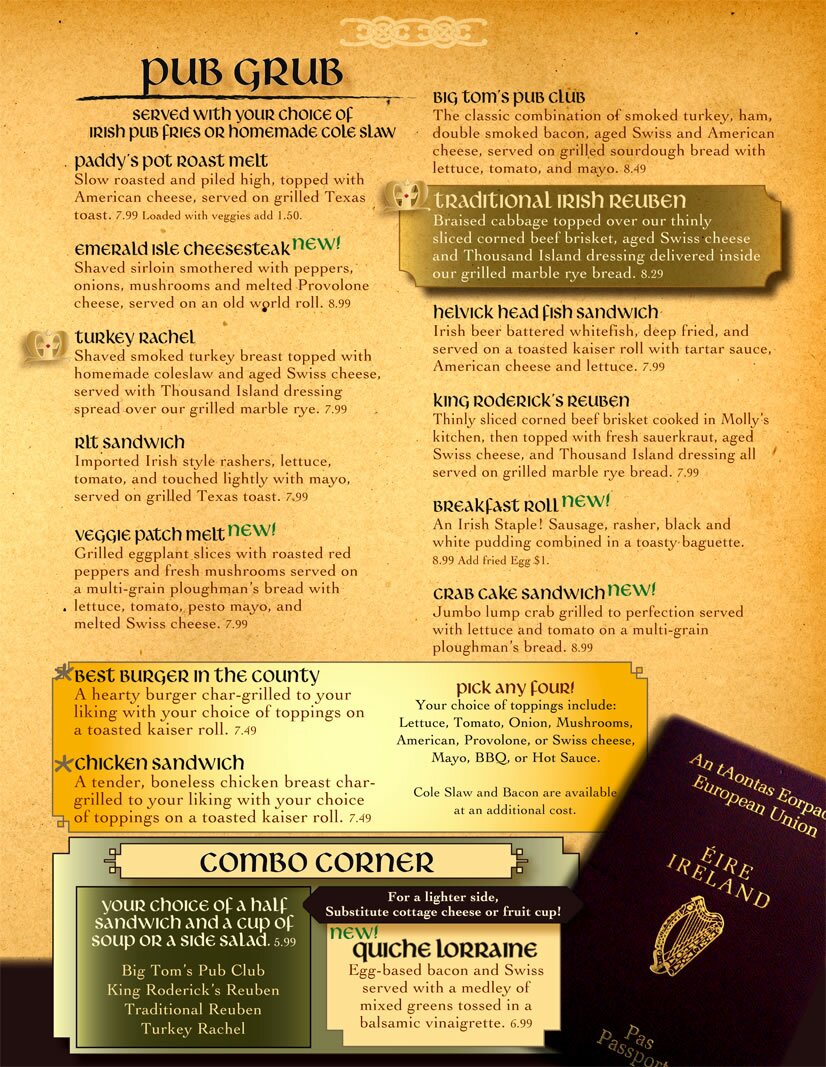 Pub Grub Menu
